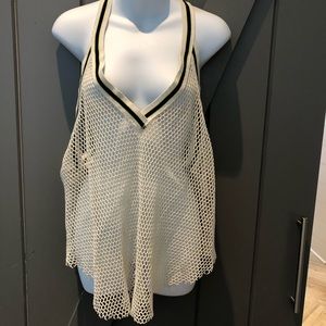 Free People cream fishnet tank